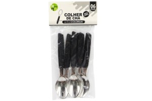HM353 COLHER CHA CABO PLAST PRETO 6 PCS